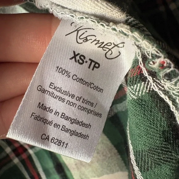 Kismet size xs Green Plaid Zip-Up Sweater Jacket gray hood fall campfire vibes - Picture 9 of 9